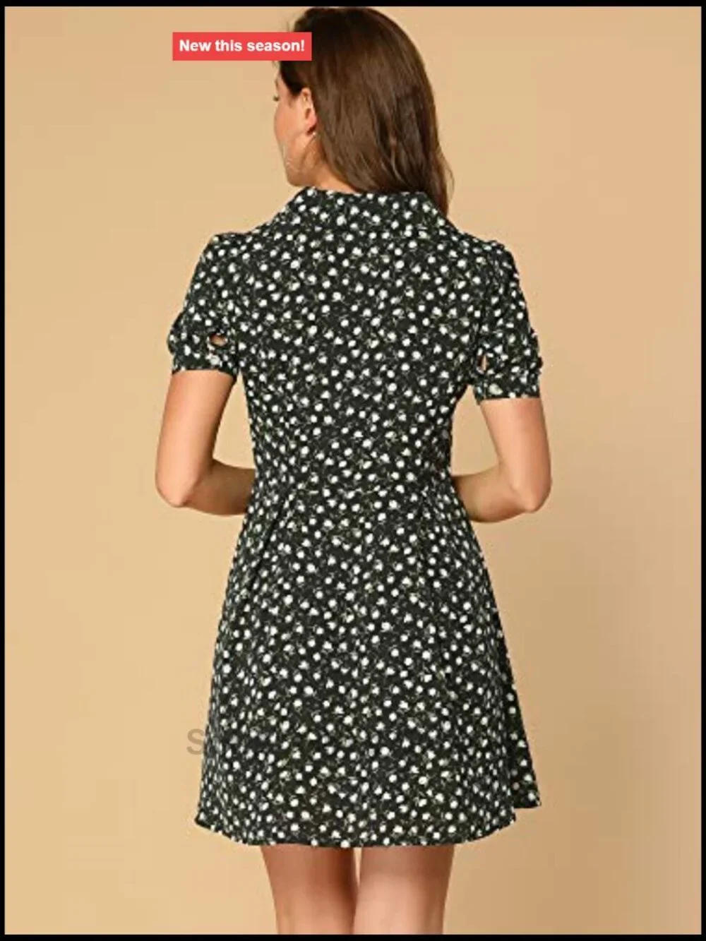 Allegra K Women's Floral Shirt Dress V Neck Short Sleeve Button Down Summer Mini
